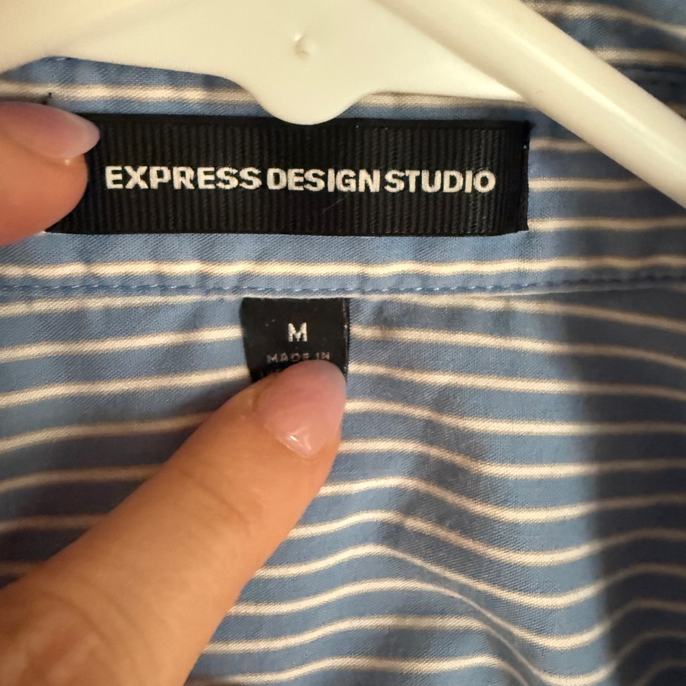 Express Blue and White Striped button up Shirt - Picture 4 of 4